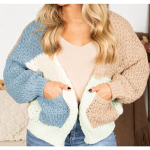 Women's Unbranded
 Colorblock Cardigan L Beige Blue